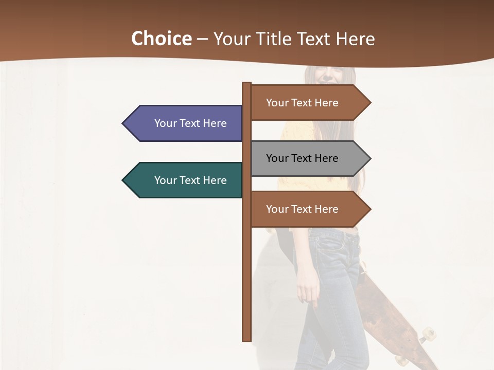 A Woman With A Skateboard Is Smiling For The Camera PowerPoint Template