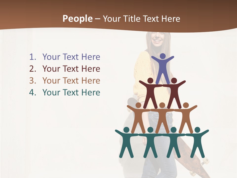 A Woman With A Skateboard Is Smiling For The Camera PowerPoint Template