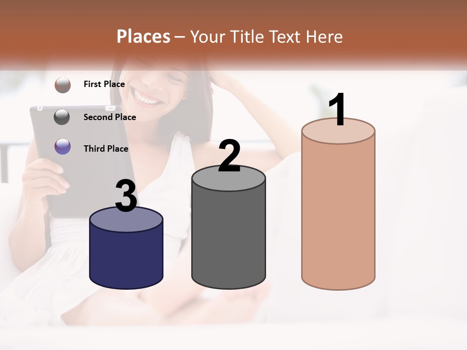 A Woman Sitting On A Couch Holding A Tablet PowerPoint Template