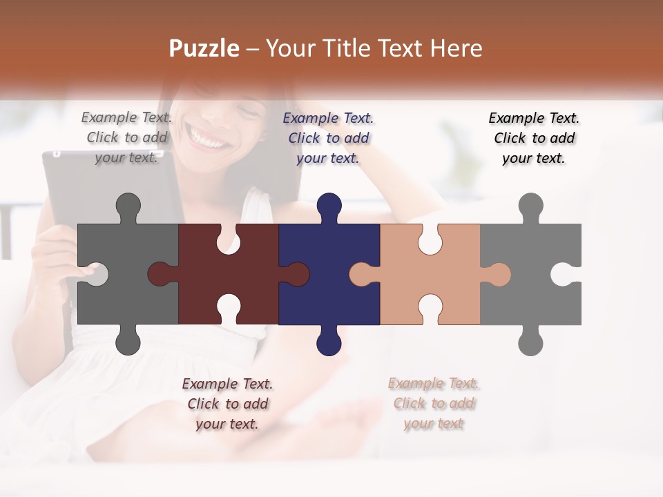 A Woman Sitting On A Couch Holding A Tablet PowerPoint Template