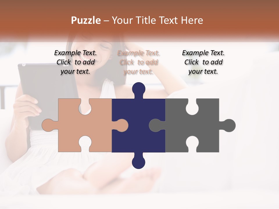 A Woman Sitting On A Couch Holding A Tablet PowerPoint Template