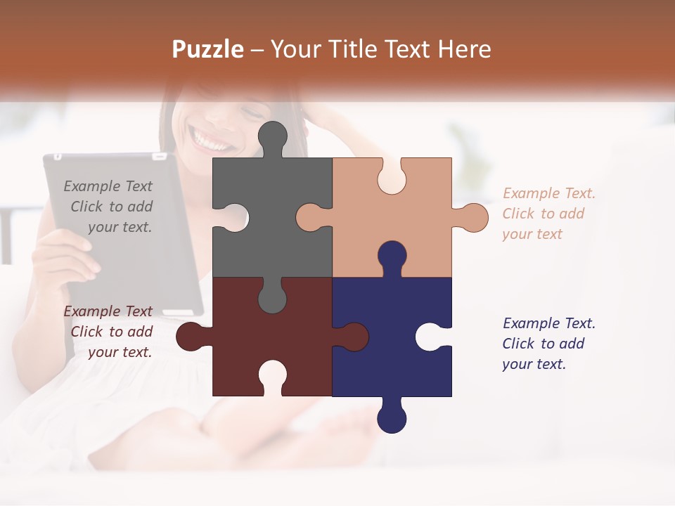 A Woman Sitting On A Couch Holding A Tablet PowerPoint Template