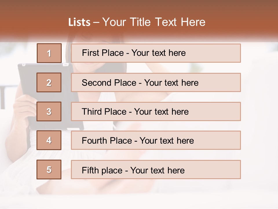 A Woman Sitting On A Couch Holding A Tablet PowerPoint Template