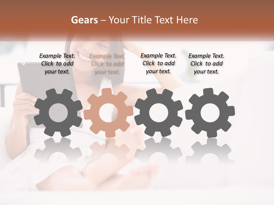 A Woman Sitting On A Couch Holding A Tablet PowerPoint Template