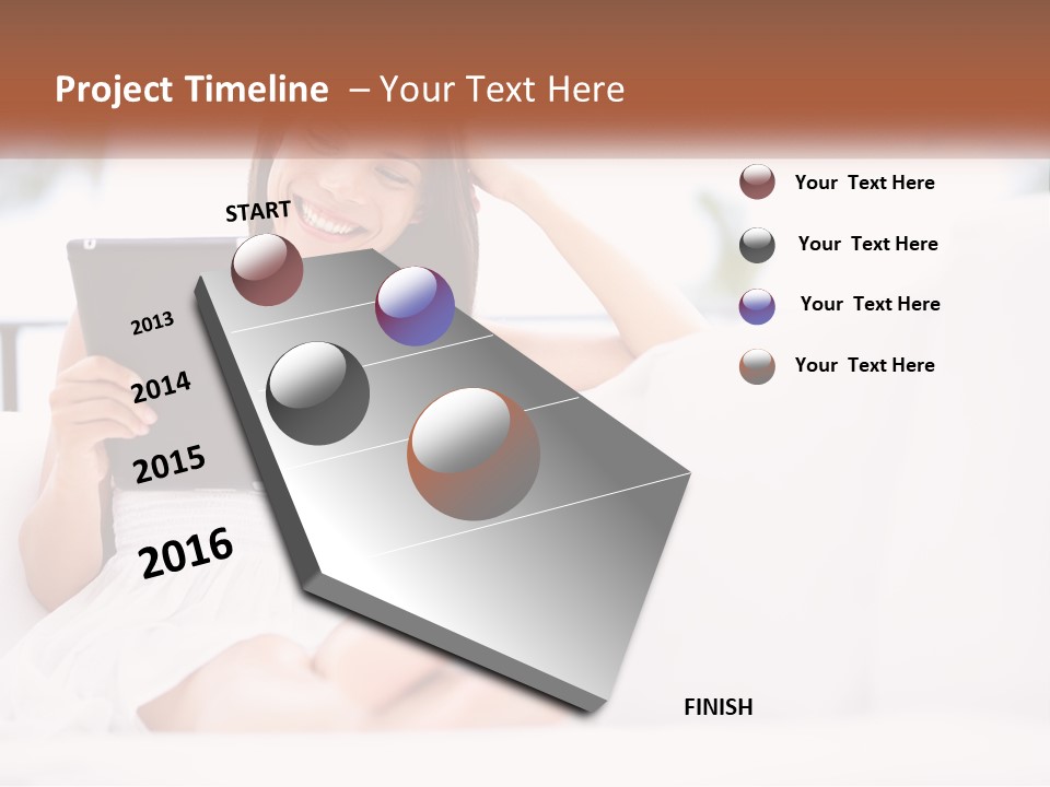 A Woman Sitting On A Couch Holding A Tablet PowerPoint Template