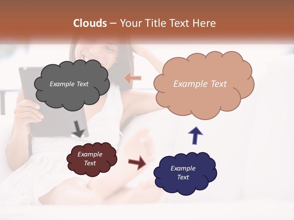 A Woman Sitting On A Couch Holding A Tablet PowerPoint Template