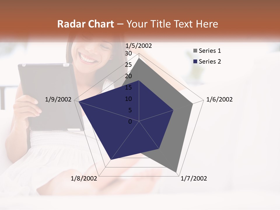 A Woman Sitting On A Couch Holding A Tablet PowerPoint Template