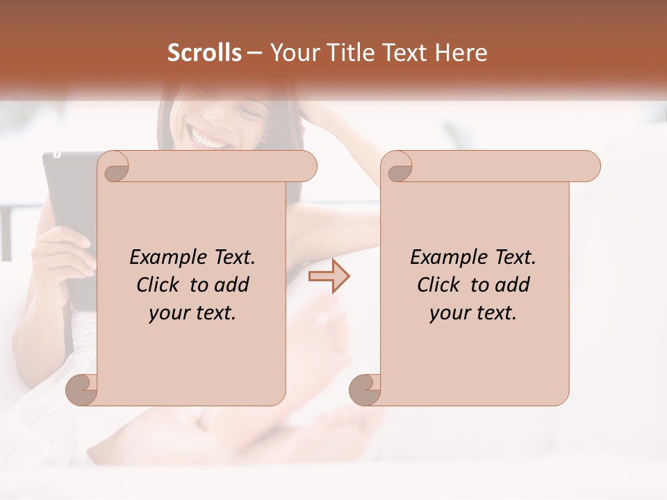 A Woman Sitting On A Couch Holding A Tablet PowerPoint Template