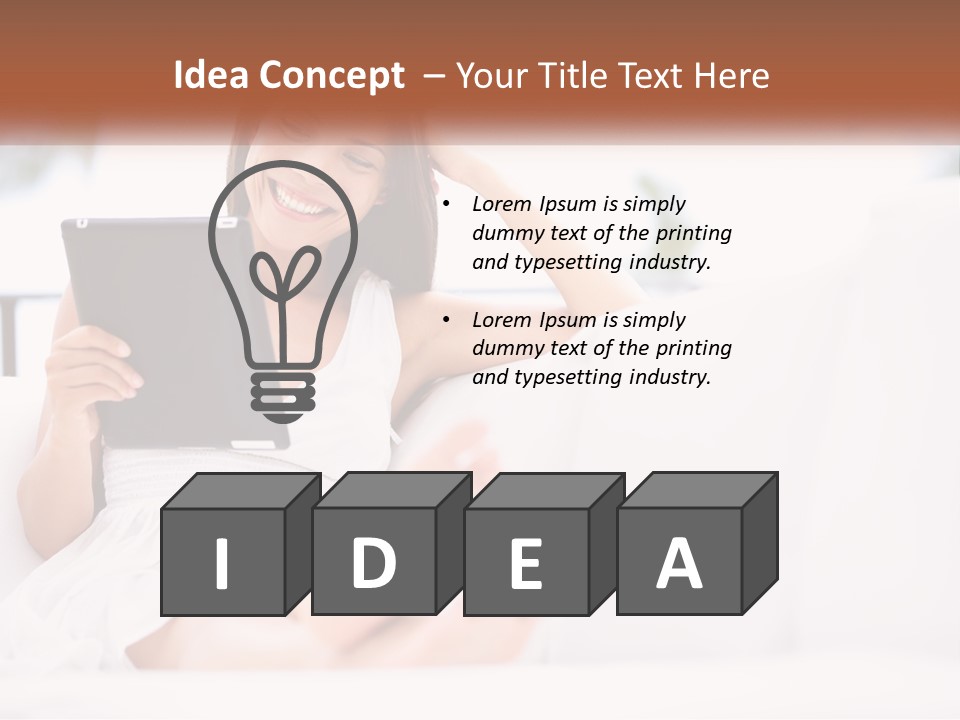 A Woman Sitting On A Couch Holding A Tablet PowerPoint Template