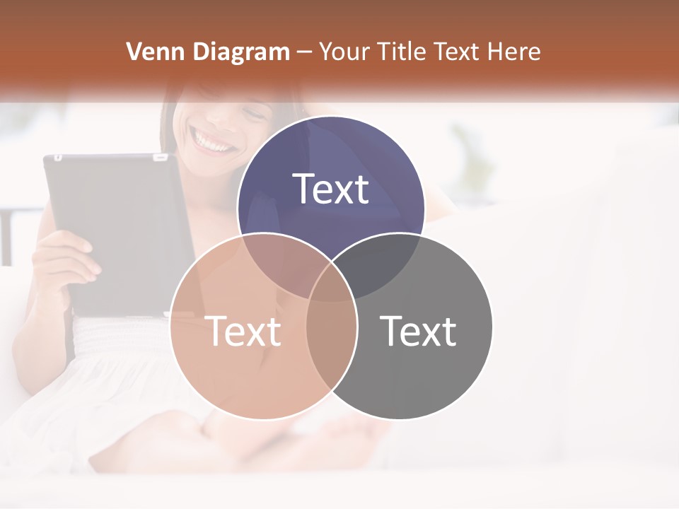 A Woman Sitting On A Couch Holding A Tablet PowerPoint Template