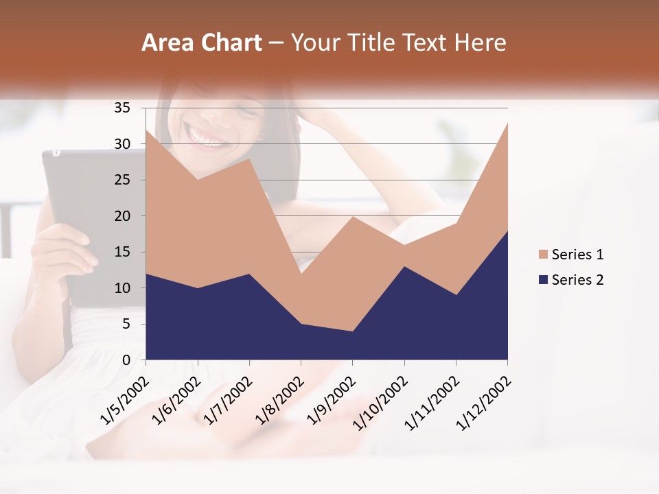 A Woman Sitting On A Couch Holding A Tablet PowerPoint Template