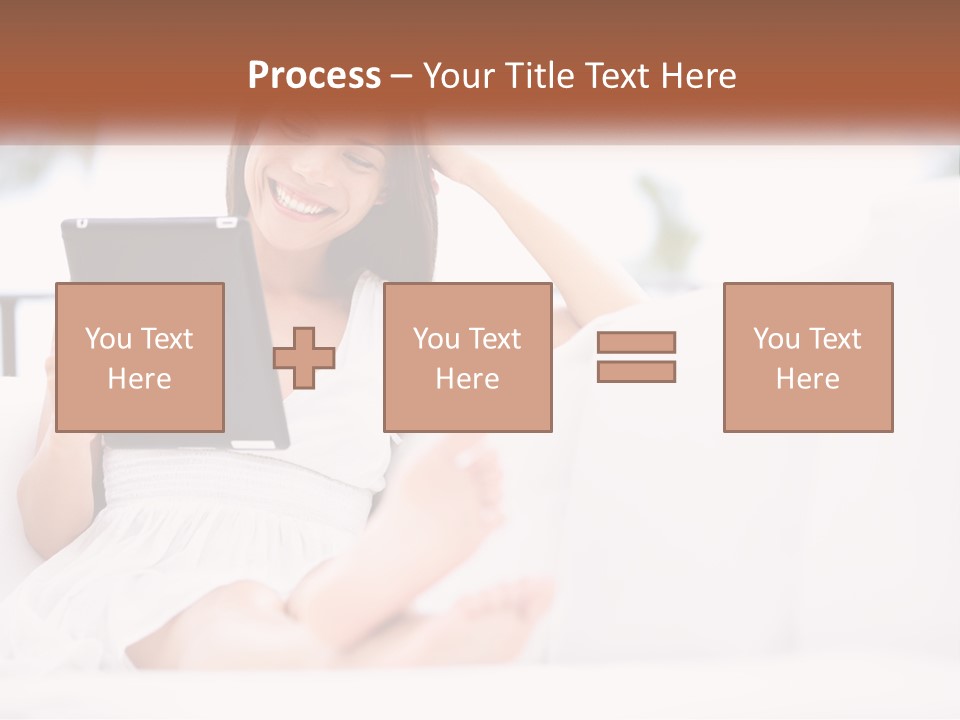 A Woman Sitting On A Couch Holding A Tablet PowerPoint Template