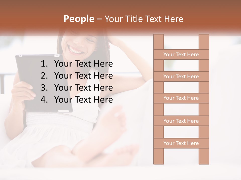 A Woman Sitting On A Couch Holding A Tablet PowerPoint Template