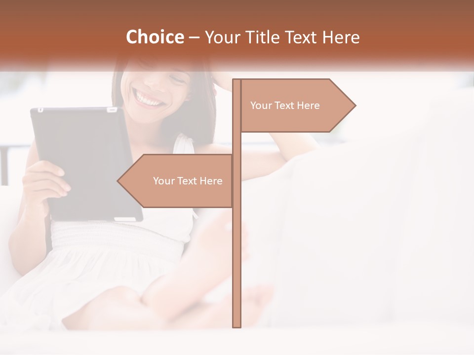 A Woman Sitting On A Couch Holding A Tablet PowerPoint Template