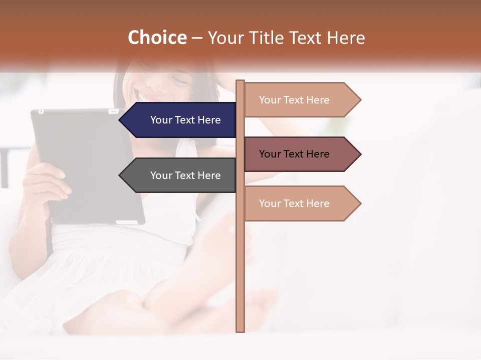 A Woman Sitting On A Couch Holding A Tablet PowerPoint Template