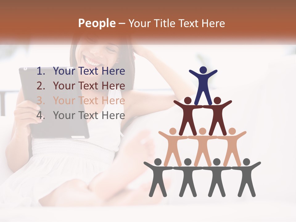 A Woman Sitting On A Couch Holding A Tablet PowerPoint Template