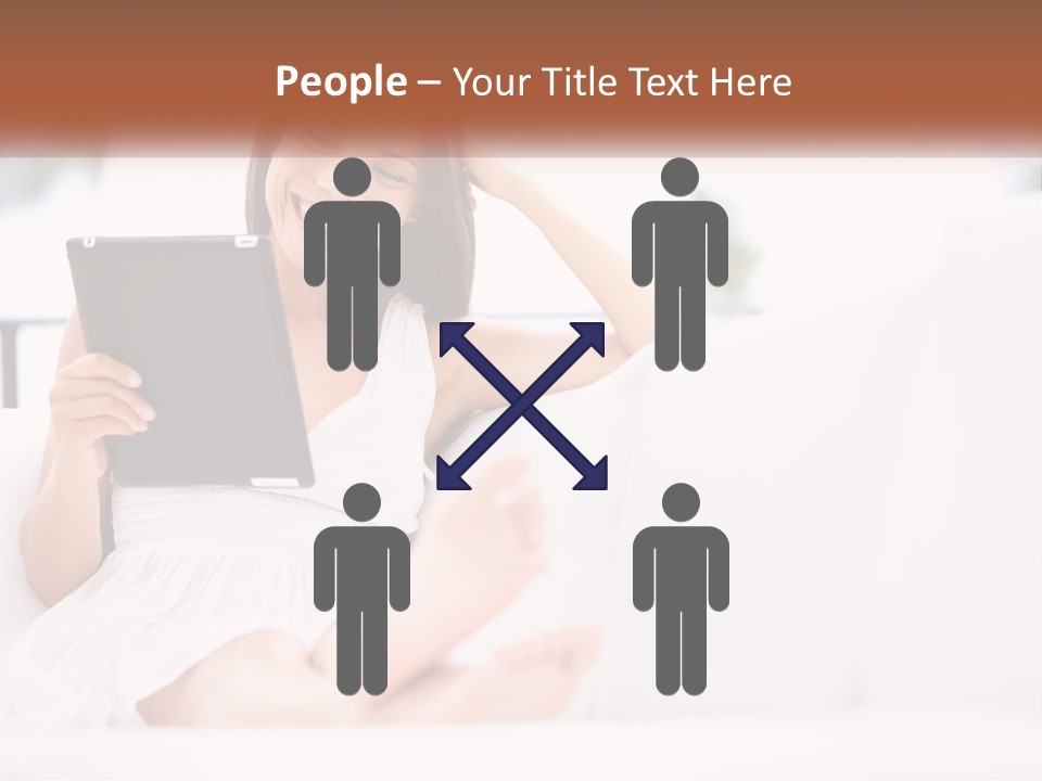 A Woman Sitting On A Couch Holding A Tablet PowerPoint Template