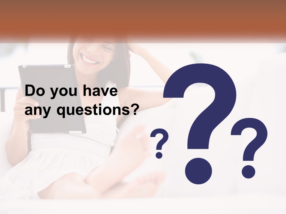 A Woman Sitting On A Couch Holding A Tablet PowerPoint Template