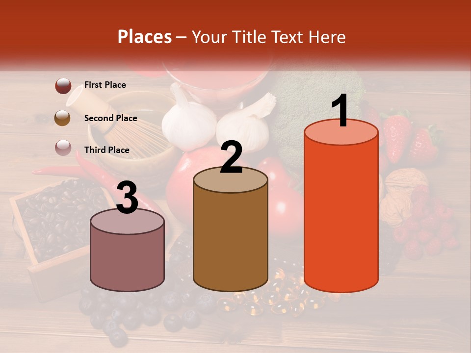 A Variety Of Fruits And Vegetables On A Wooden Table PowerPoint Template