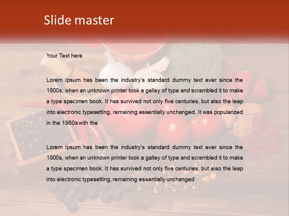 A Variety Of Fruits And Vegetables On A Wooden Table PowerPoint Template