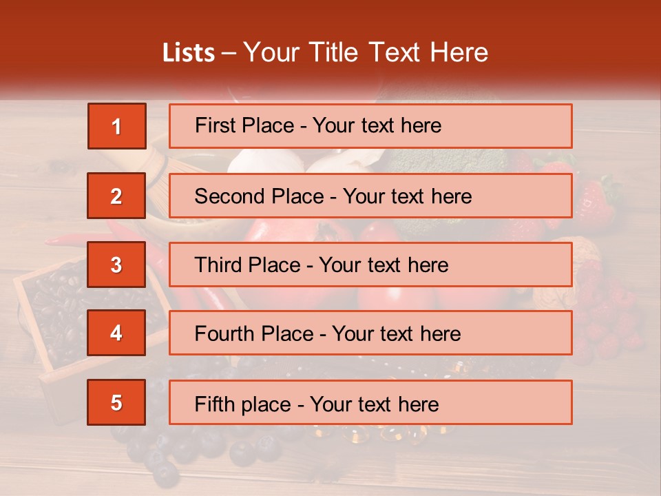 A Variety Of Fruits And Vegetables On A Wooden Table PowerPoint Template