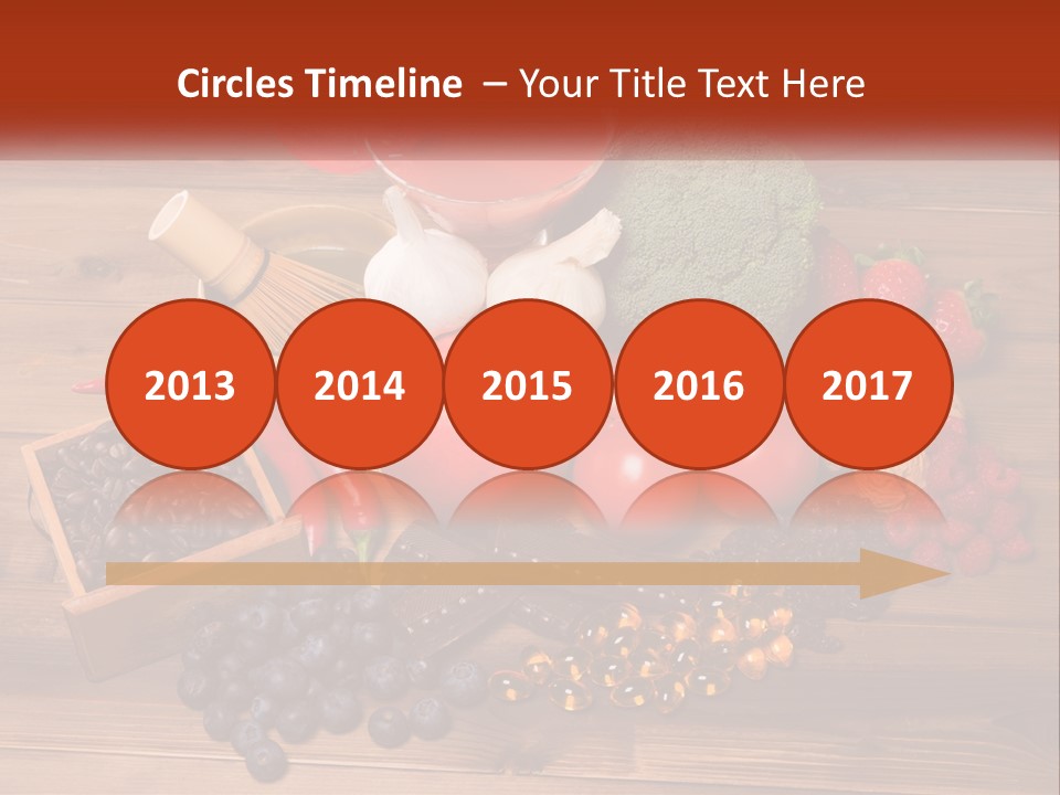 A Variety Of Fruits And Vegetables On A Wooden Table PowerPoint Template