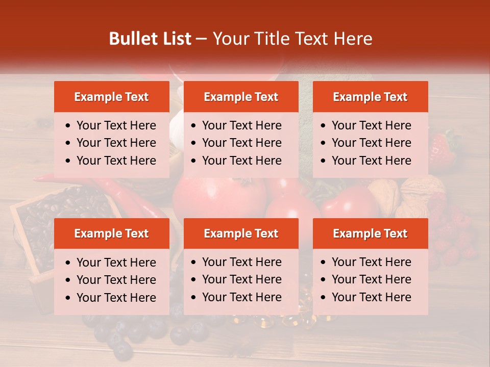 A Variety Of Fruits And Vegetables On A Wooden Table PowerPoint Template