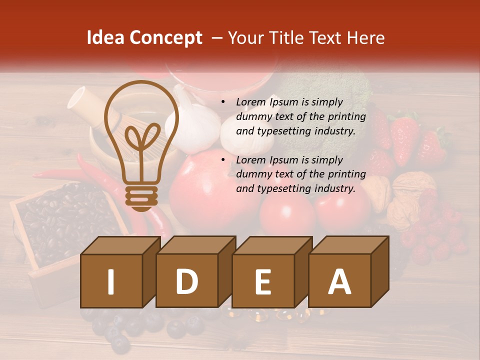 A Variety Of Fruits And Vegetables On A Wooden Table PowerPoint Template