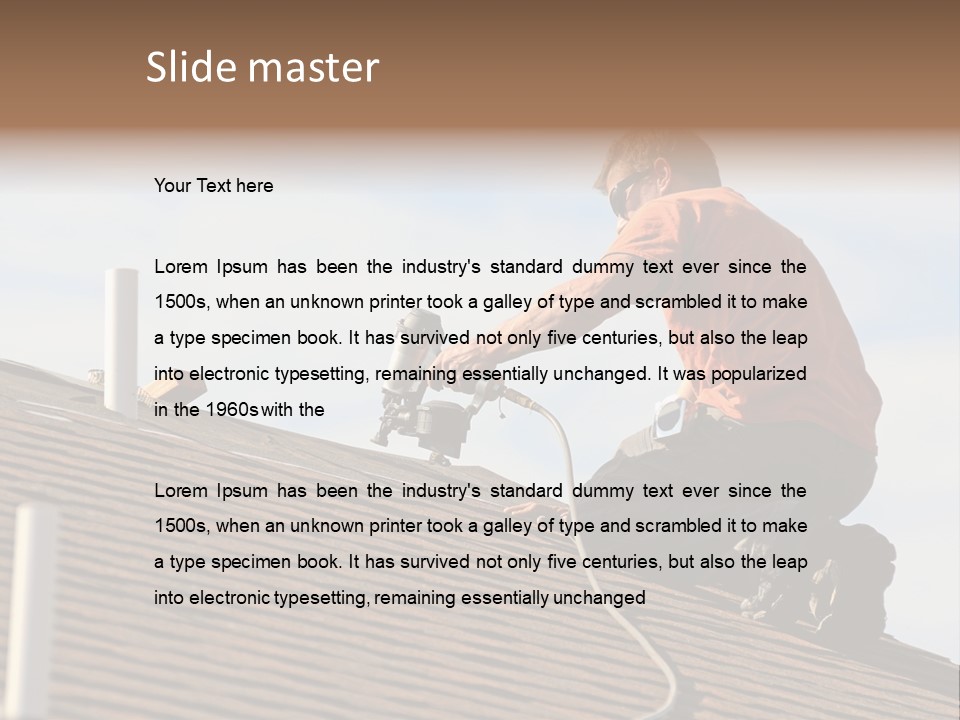 A Man Working On A Roof With A Power Drill PowerPoint Template