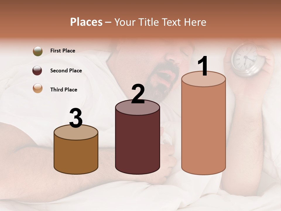 A Man Sleeping In Bed With A Clock In His Hand PowerPoint Template