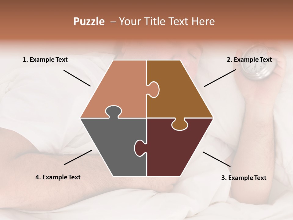 A Man Sleeping In Bed With A Clock In His Hand PowerPoint Template