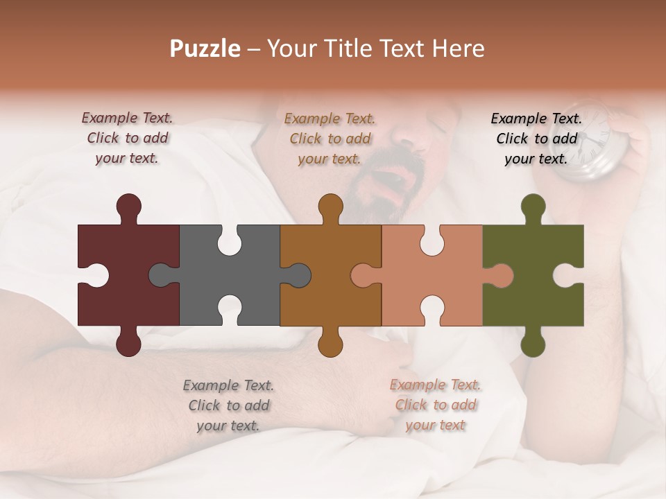 A Man Sleeping In Bed With A Clock In His Hand PowerPoint Template