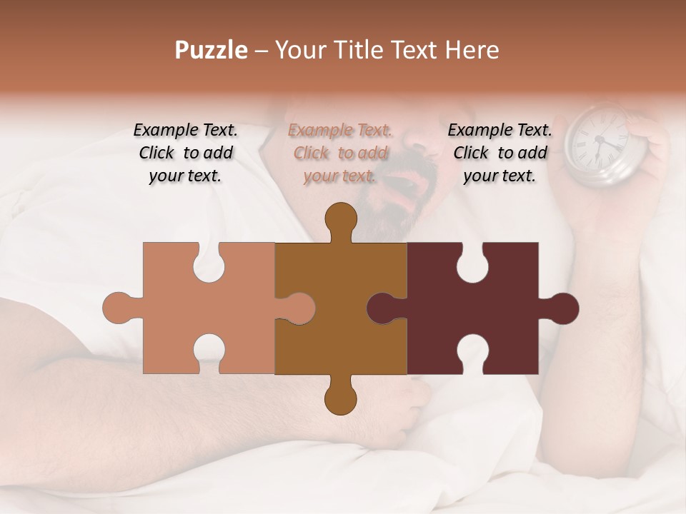 A Man Sleeping In Bed With A Clock In His Hand PowerPoint Template