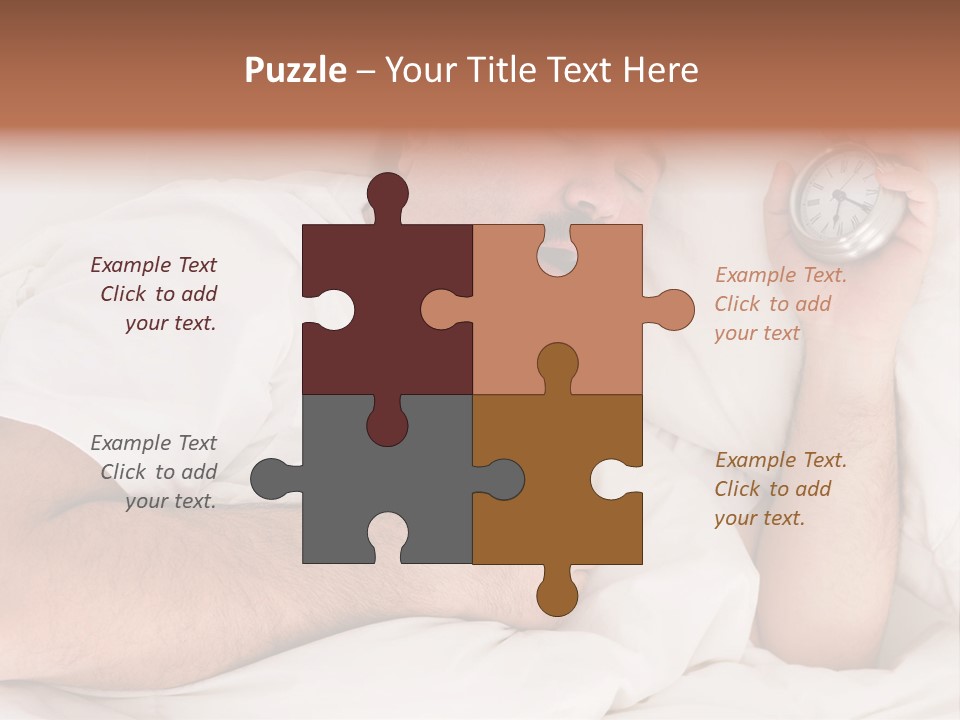 A Man Sleeping In Bed With A Clock In His Hand PowerPoint Template
