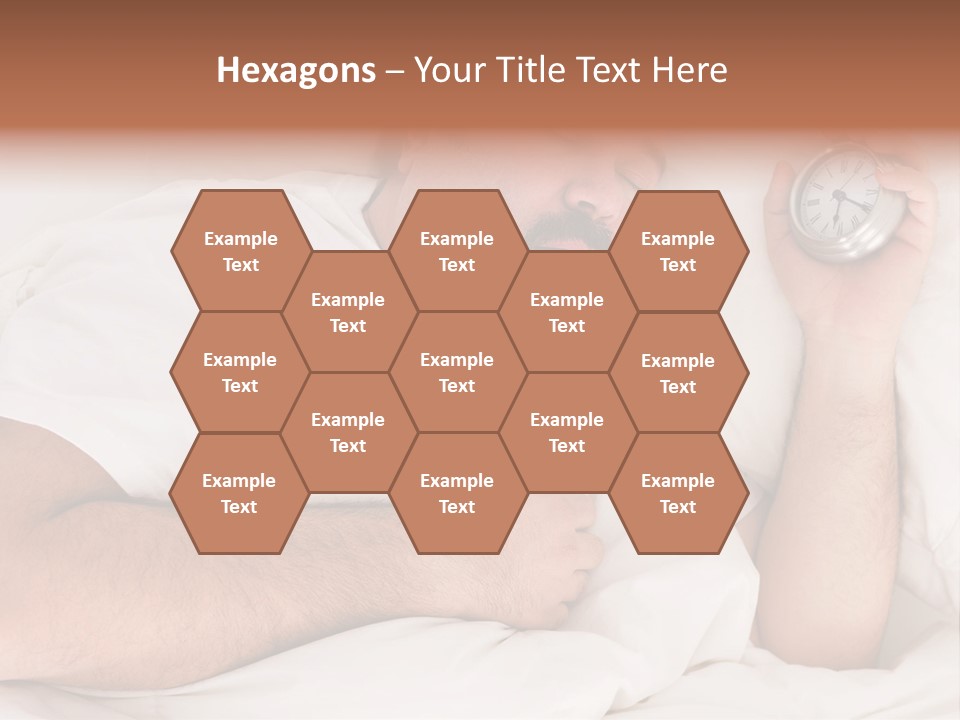 A Man Sleeping In Bed With A Clock In His Hand PowerPoint Template