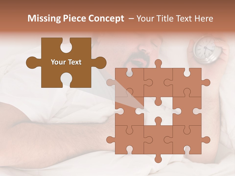 A Man Sleeping In Bed With A Clock In His Hand PowerPoint Template