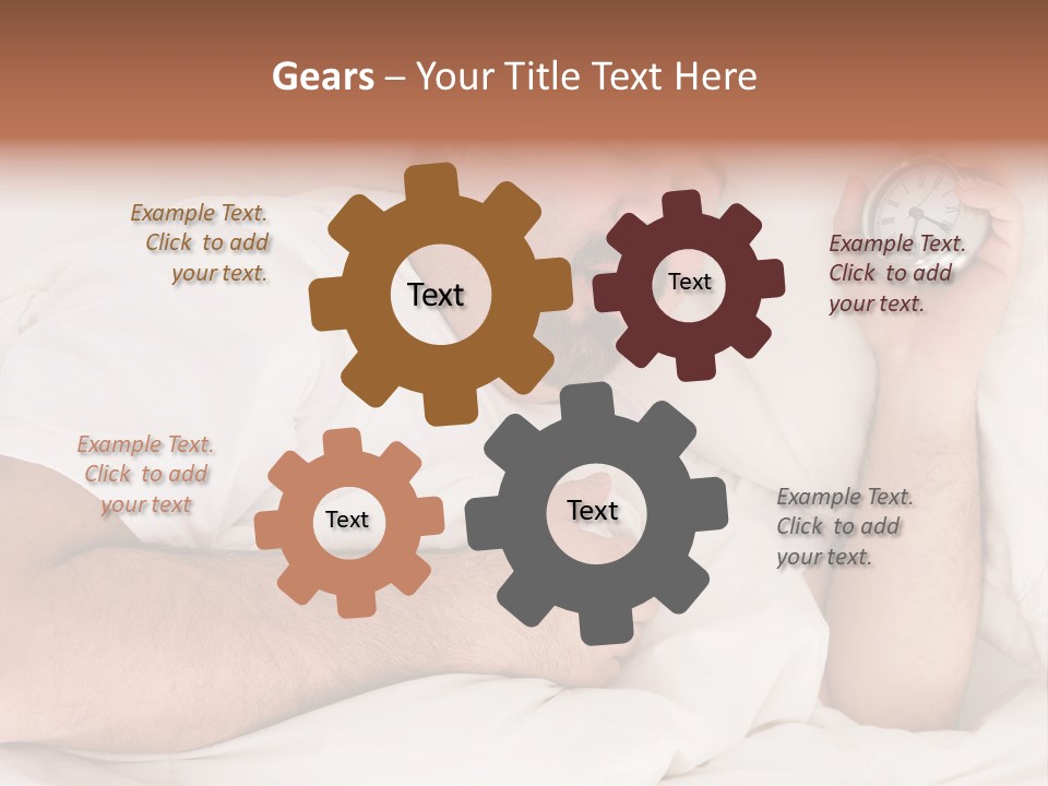 A Man Sleeping In Bed With A Clock In His Hand PowerPoint Template