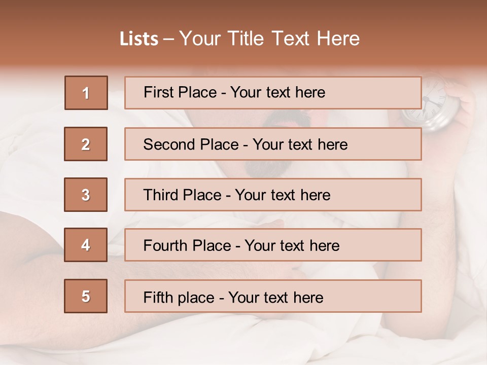 A Man Sleeping In Bed With A Clock In His Hand PowerPoint Template