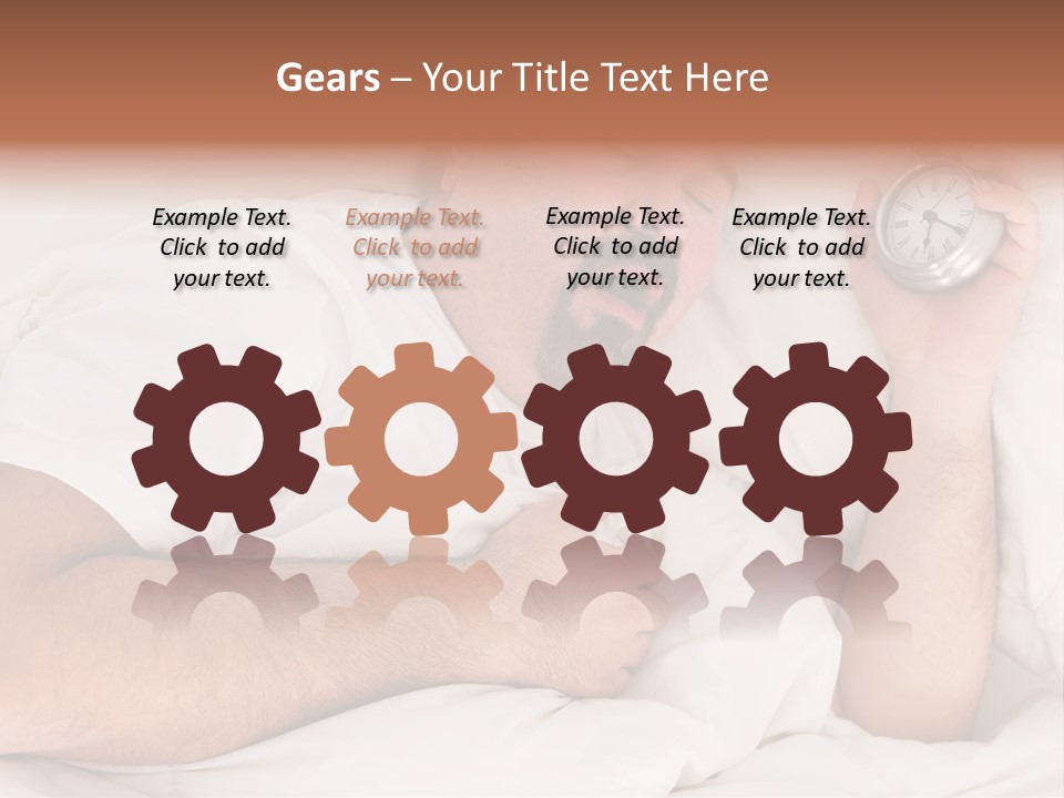 A Man Sleeping In Bed With A Clock In His Hand PowerPoint Template