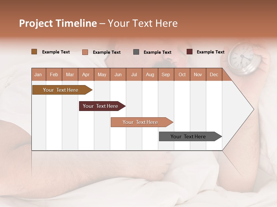 A Man Sleeping In Bed With A Clock In His Hand PowerPoint Template