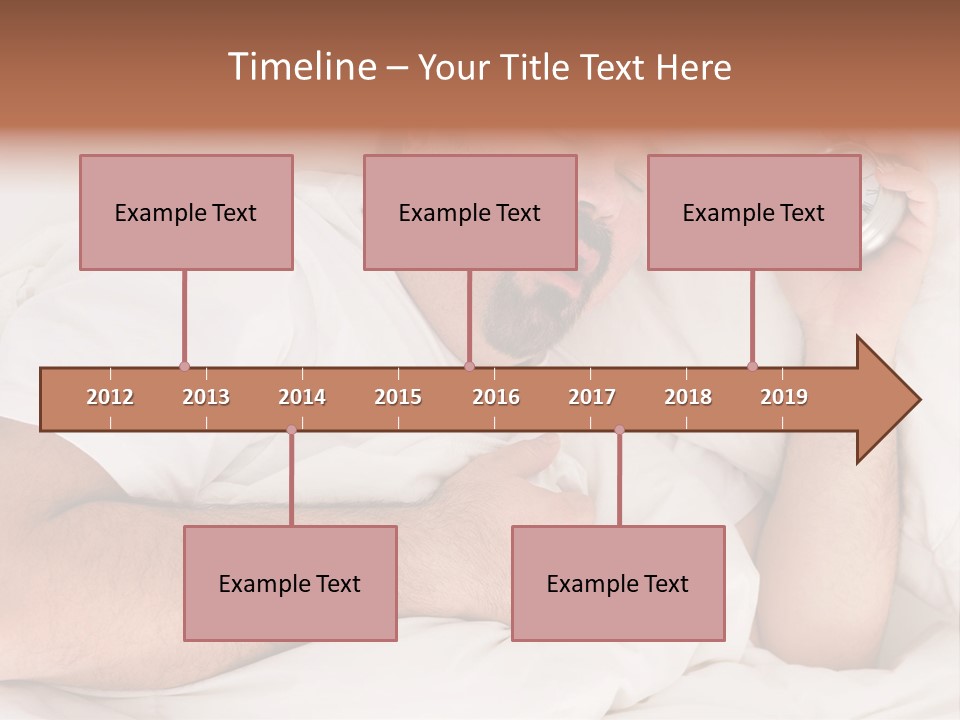A Man Sleeping In Bed With A Clock In His Hand PowerPoint Template