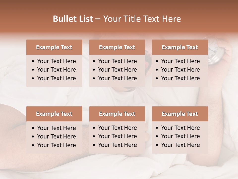 A Man Sleeping In Bed With A Clock In His Hand PowerPoint Template