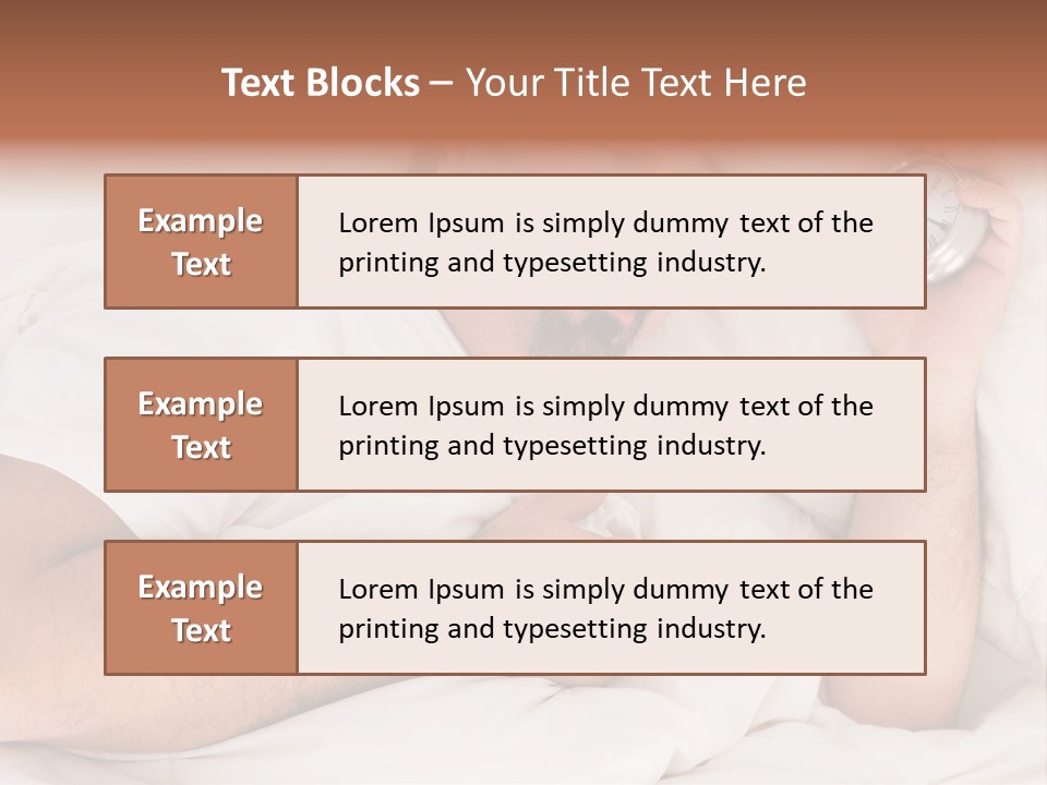 A Man Sleeping In Bed With A Clock In His Hand PowerPoint Template