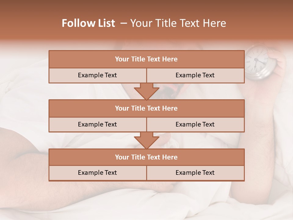 A Man Sleeping In Bed With A Clock In His Hand PowerPoint Template