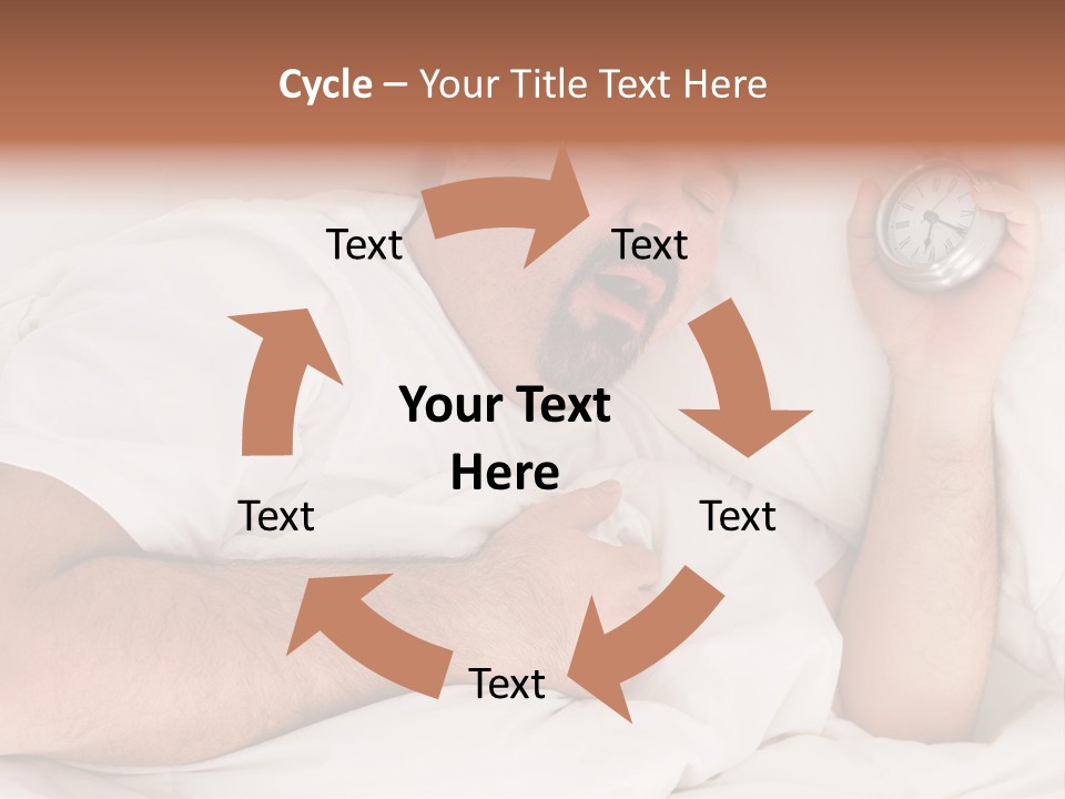A Man Sleeping In Bed With A Clock In His Hand PowerPoint Template