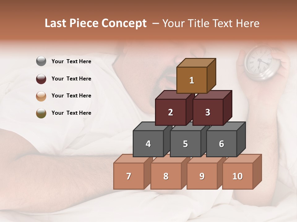 A Man Sleeping In Bed With A Clock In His Hand PowerPoint Template