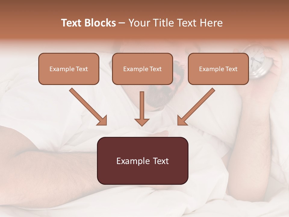 A Man Sleeping In Bed With A Clock In His Hand PowerPoint Template