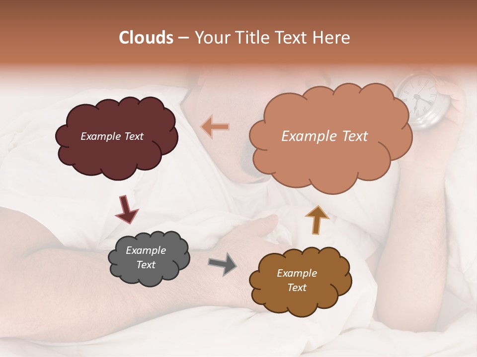 A Man Sleeping In Bed With A Clock In His Hand PowerPoint Template