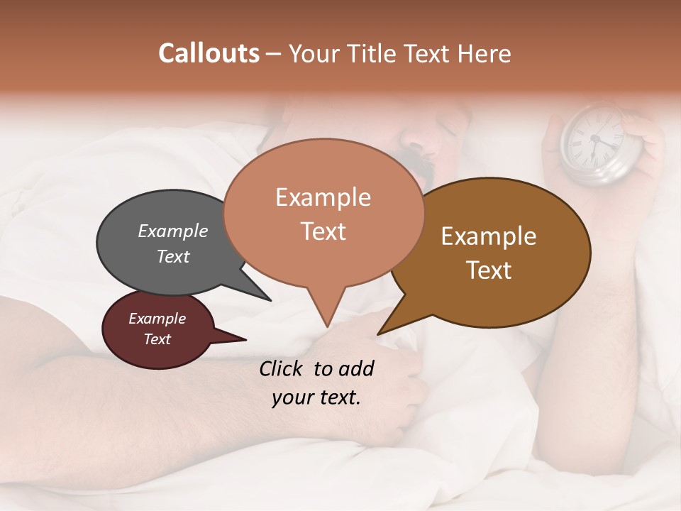 A Man Sleeping In Bed With A Clock In His Hand PowerPoint Template