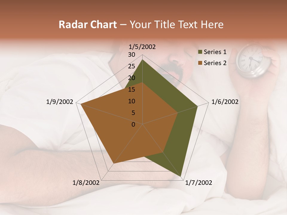 A Man Sleeping In Bed With A Clock In His Hand PowerPoint Template